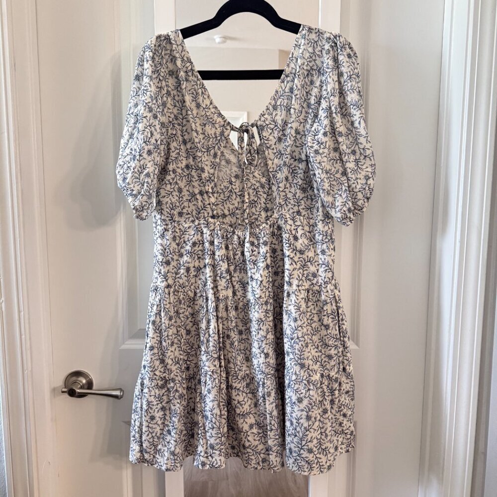 Xirena Floral Puff Sleeve Cotton Mini Dress – Size L - Picture 4 of 6
